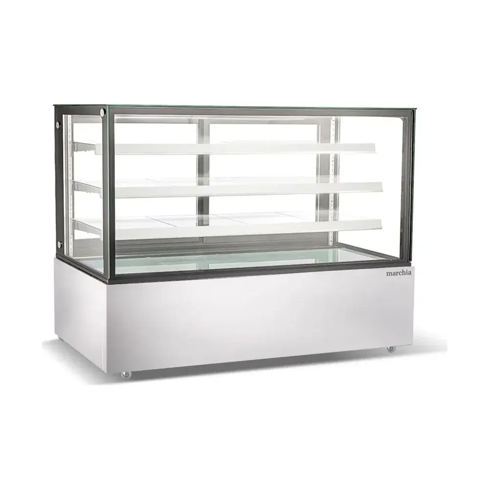 Marchia 72" Curved Glass Refrigerated Bakery Display Case, Stainless Steel, High Volume, 110-120V