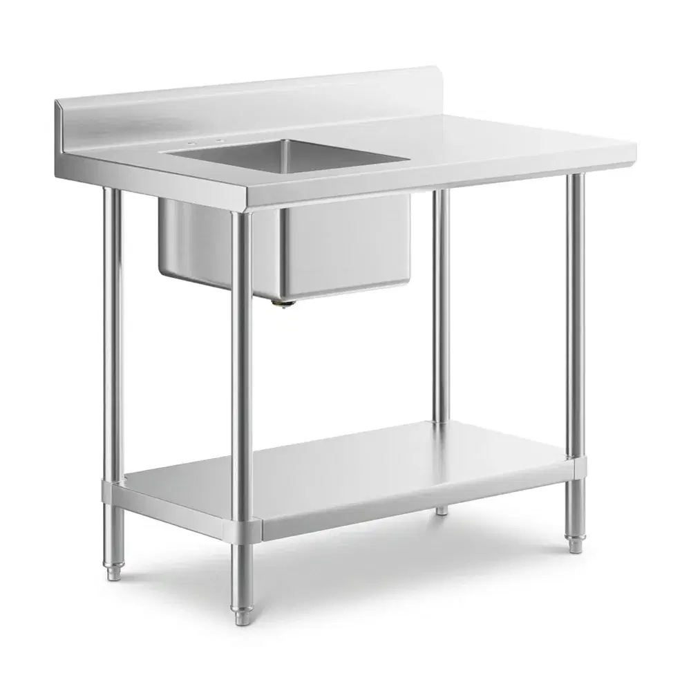 30" x 48" 18 Gauge Stainless Steel Work Table with Sink - Sink on Left