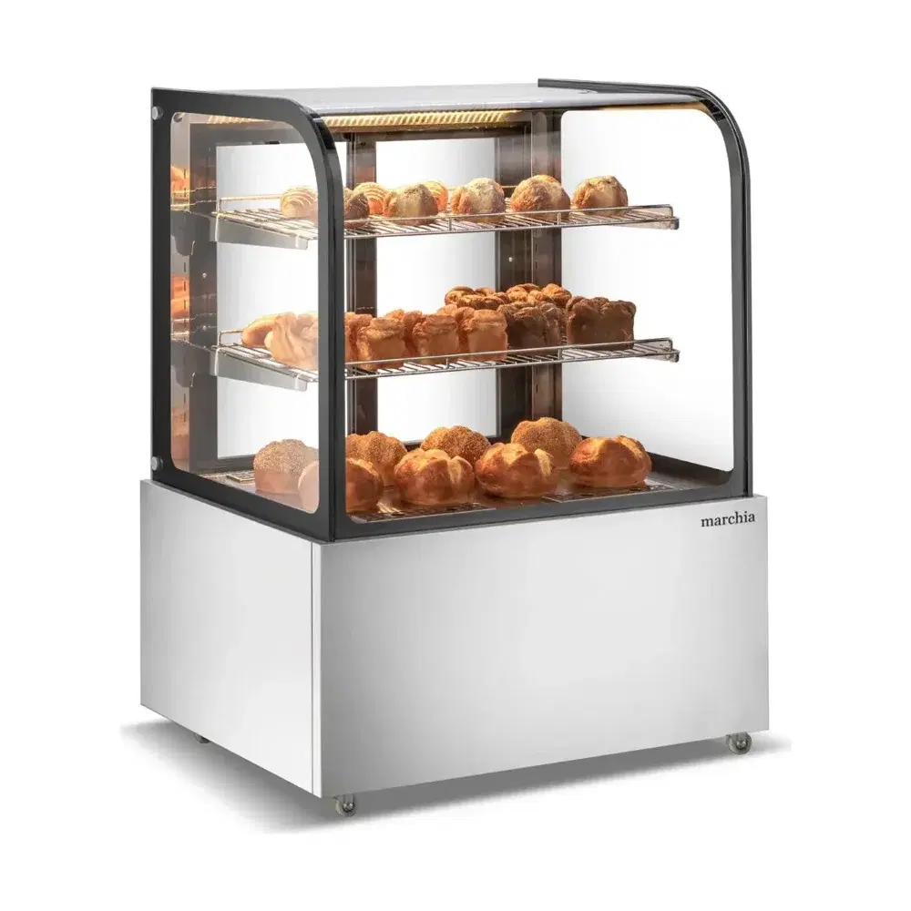 Marchia 36" Stainless Steel Curved Glass Heated Warming Display Case, 110V, 1 Year Warranty