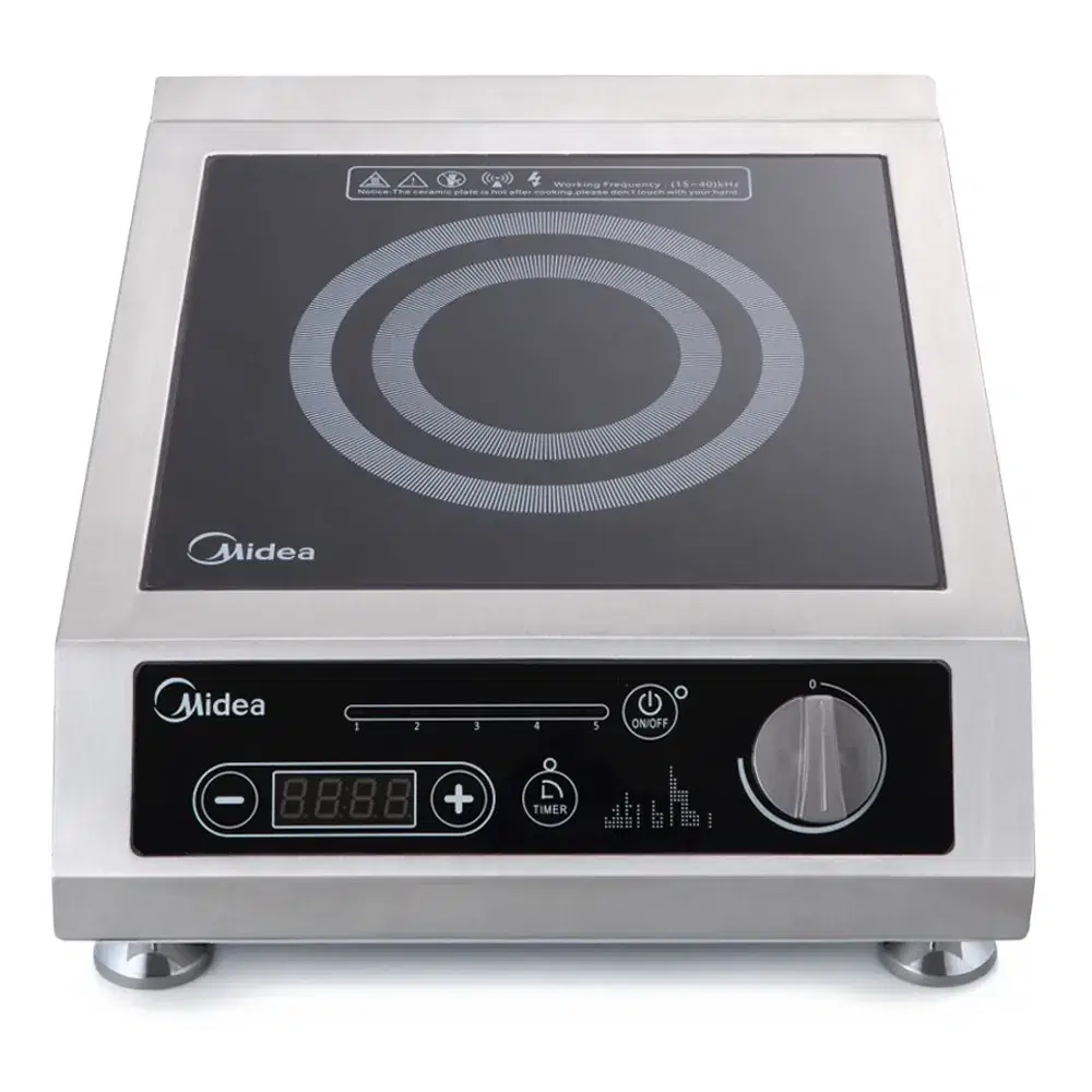Midea MIC3400F 14.2" Single Hob Countertop Induction Cooktop with Thermostatic Controls, Stainless Steel, 3400W