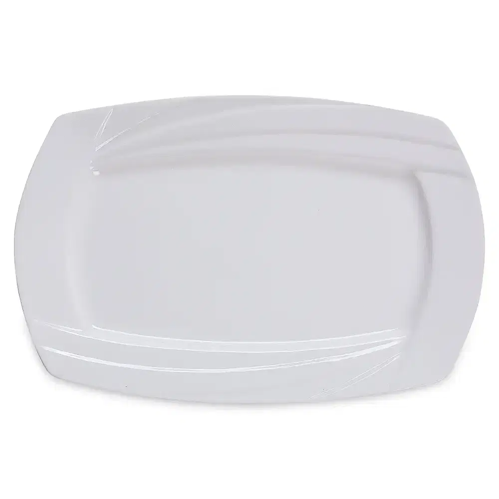 Sophisticated rectangular plate by Yanco China, ideal for sharing platters or banquet starters. Durable for flawless hotel or café presentation.