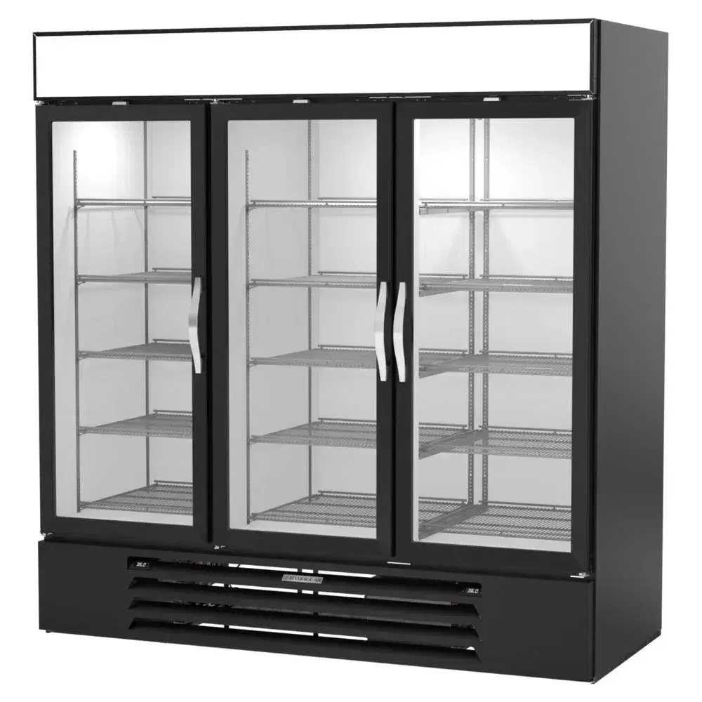 Beverage-Air MMRR72HC-1-B-BW-WINE MarketMax 75" Wine Refrigerator with White Interior, Glass Door, Dual Temperature, Black