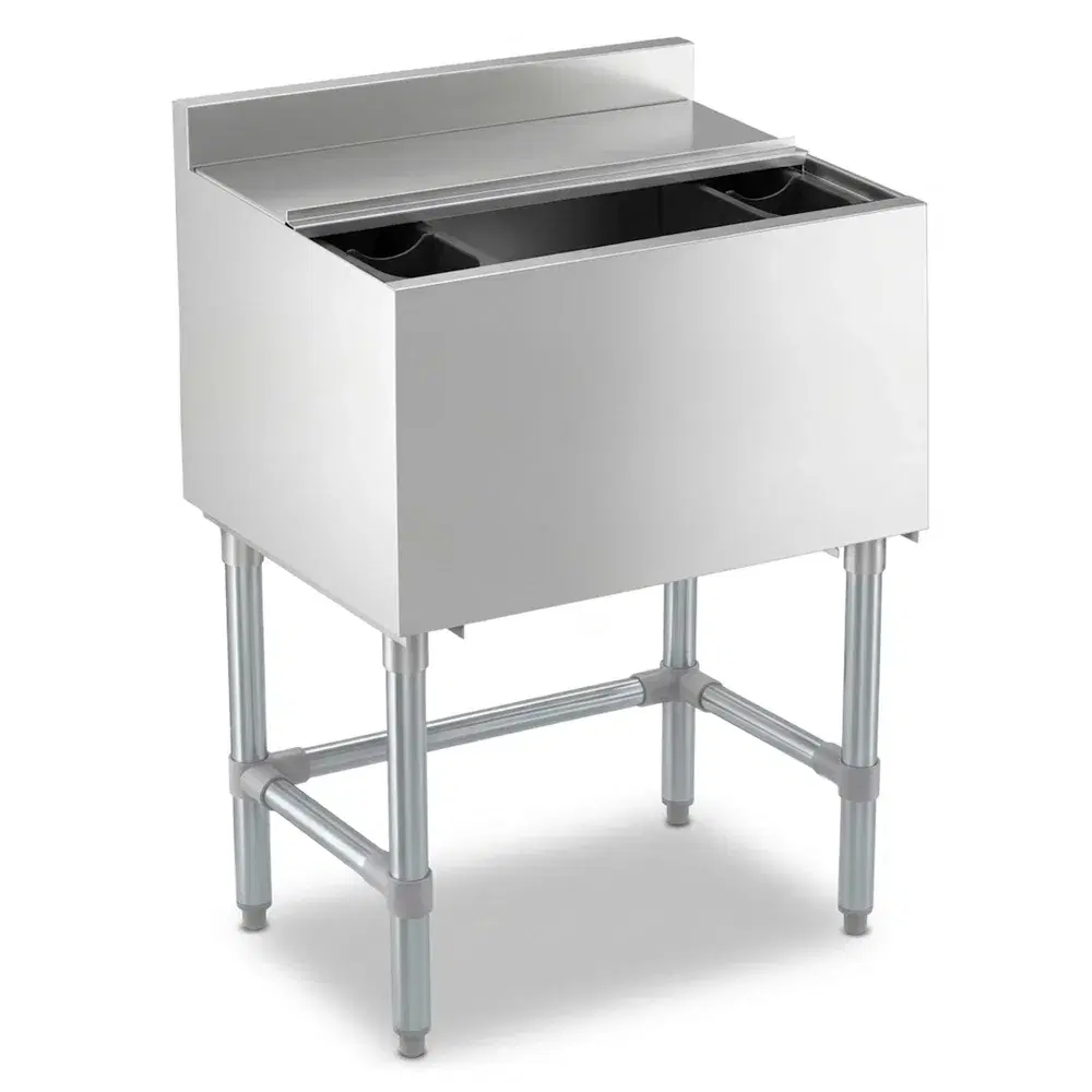ProKitchen Series 18" x 24" Underbar Ice Bin with Bottle Holders and Sliding Lid, 77 lb., Stainless Steel, 12" Bowl Depth