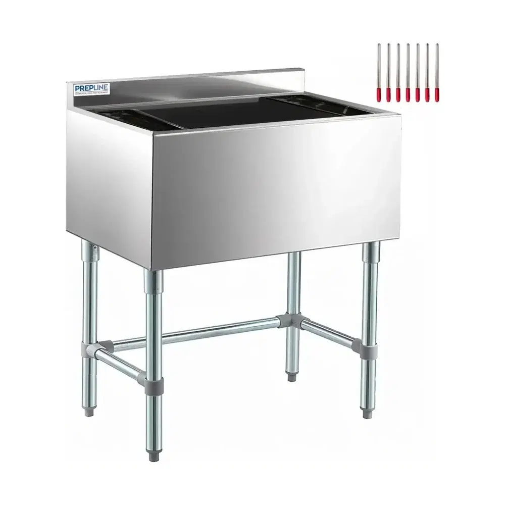 Prepline 18" x 30" Underbar Ice Bin with 7 Circuit Cold Plate and Bottle Holders, Stainless Steel, 98 lb.