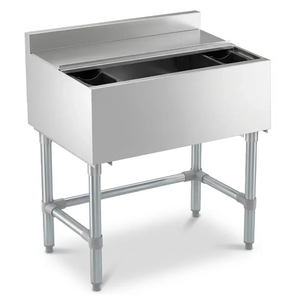 ProKitchen Series 18" x 36" Underbar Ice Bin with Bottle Holders and Sliding Lid, 112 lb., Stainless Steel 8" Bowl Depth