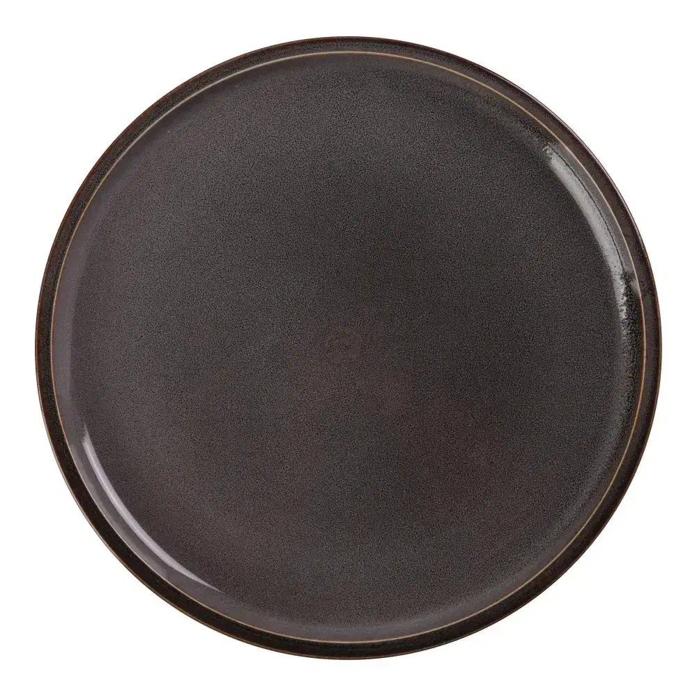Smaller gray round Yanco China plate with upright rim, perfect for salads or desserts, delivering modern style and portion control at cafés or home.
