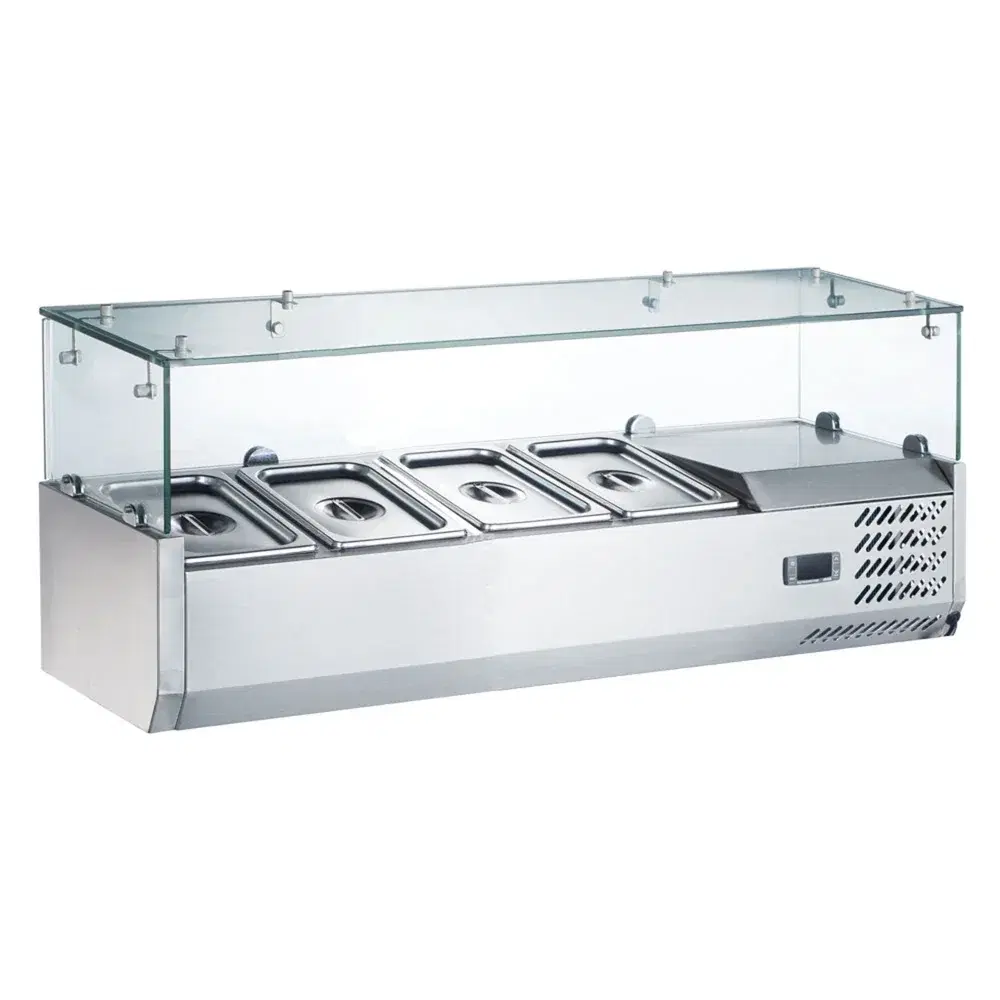 ProKitchen Series 48" Refrigerated Countertop Salad Bar with Glass Topping Rail, 4 Pans Capacity, 1 Year Warranty