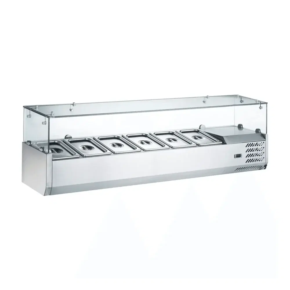 Coldline 60" Refrigerated Countertop Salad Bar with Glass Topping Rail, 6 Pans Capacity, 1 Year Warranty