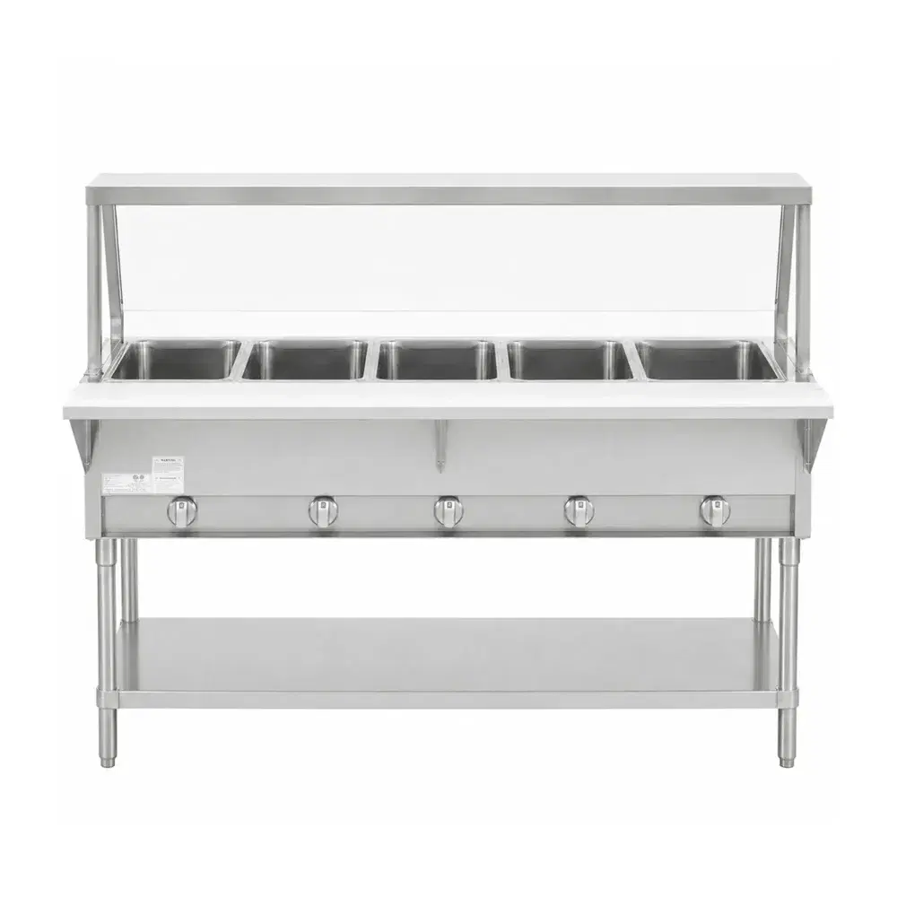 ProKitchen Series 74" Five Well Gas Hot Food Steam Table with Sneeze Guard and Undershelf
