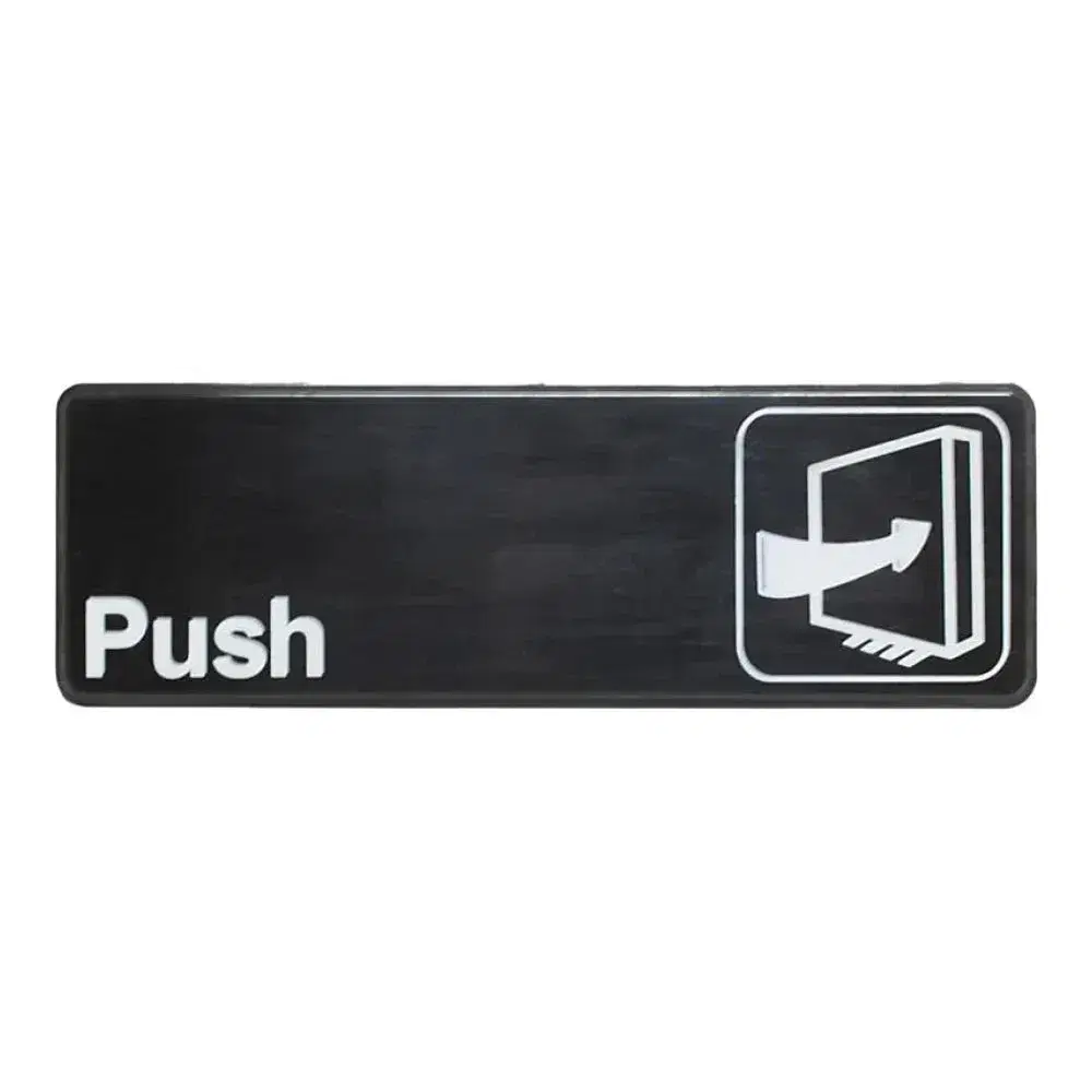 Thunder Group PLIS9301BK 9" x 3" x 1/8" Acrylonitrile Styrene Information Sign with Symbol "Push"