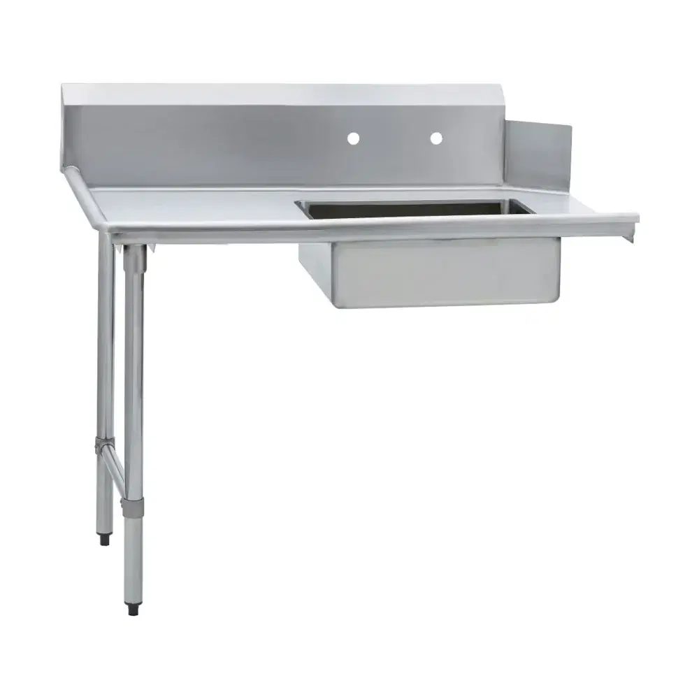 Prepline 30"D x 48"L Soiled Dishtable with Pre-Rinse Sink, Left Side, 304 Stainless Steel, 18 Gauge, 10" Backsplash