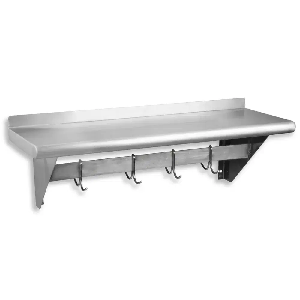 ProKitchen Series 14" x 48" Stainless Steel Wall Mounted Shelf with Pot Rack