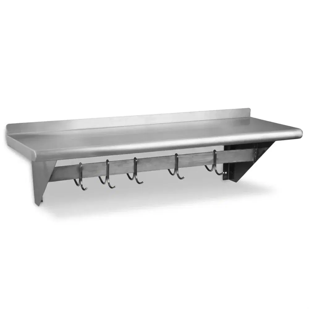 ProKitchen Series 14" x 60" Stainless Steel Wall Mounted Shelf with Pot Rack