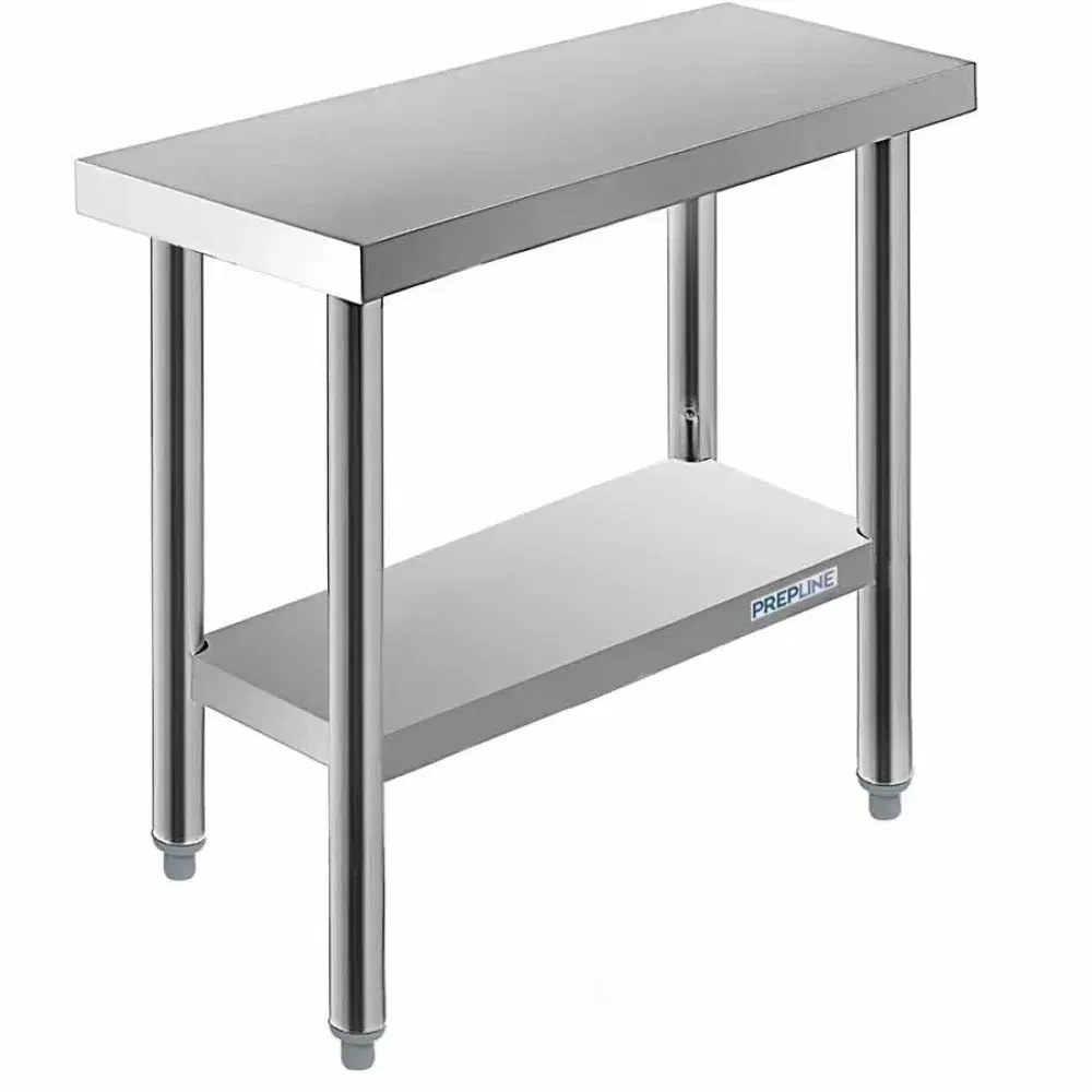 Prepline 14" x 30" 18 Gauge 430 Stainless Steel Work Table with Undershelf