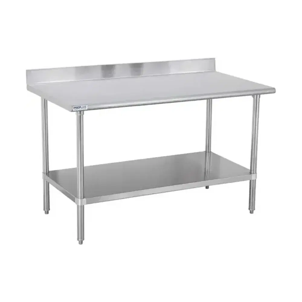 Prepline 24" x 60" Stainless Steel Worktable, 18 Gauge, Undershelf with 4" Backsplash