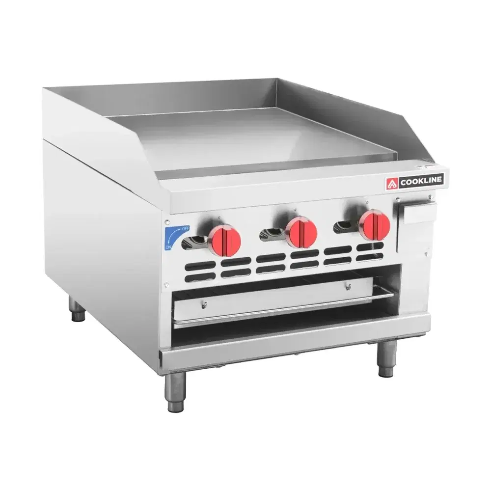 Cookline 24" Countertop Gas Raised Griddle Broiler Combo, 3 Burners, Manual, 54,000 BTU - Convertible