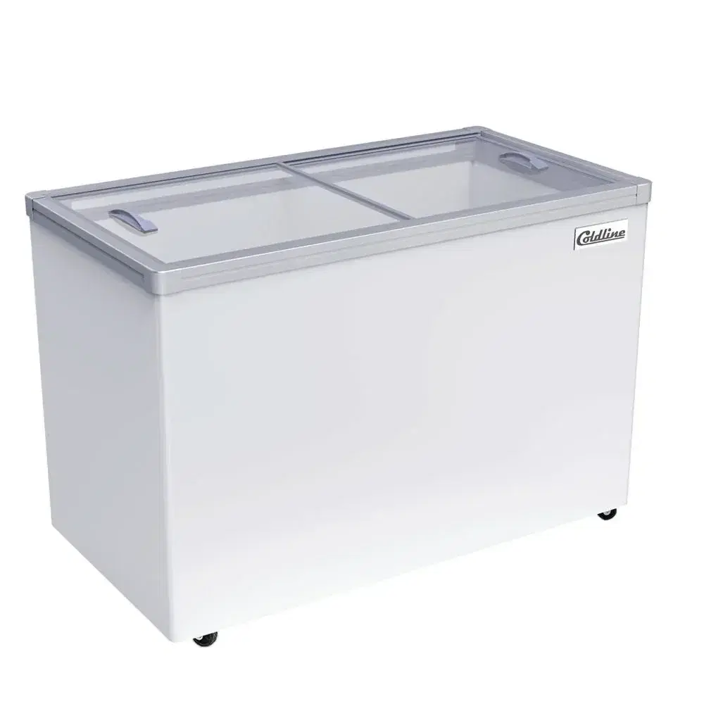 Coldline 54" Ice Cream Freezer, 13 Cu. Ft, Flat Glass Top, 4 Baskets, 1 Year Warranty