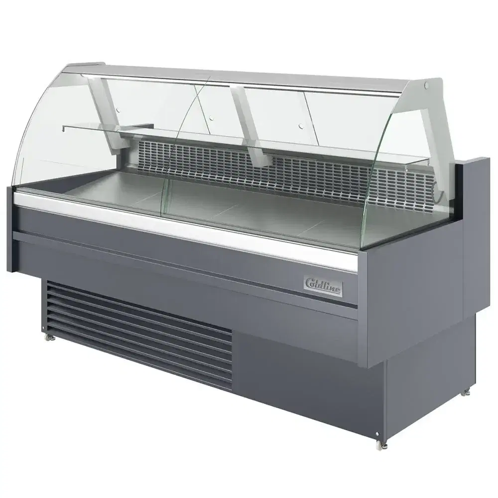 Coldline 72" Refrigerated Meat Deli Case, Curved Glass, Rear Storage, 1 Year Warranty