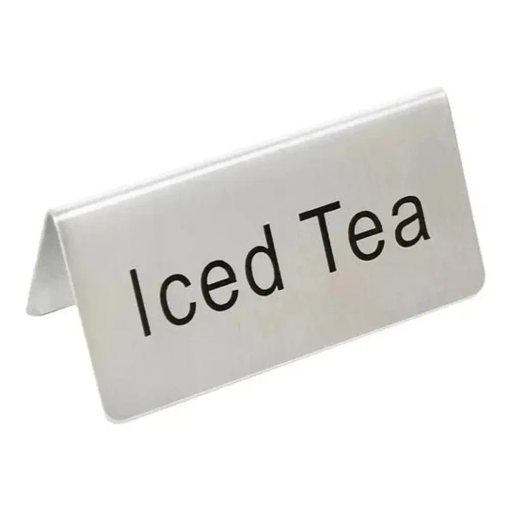 Thunder Group SLTS3156 Iced Tea Table Tent Sign, Stainless Steel, 3" x 1-1/2" x 1-3/8"