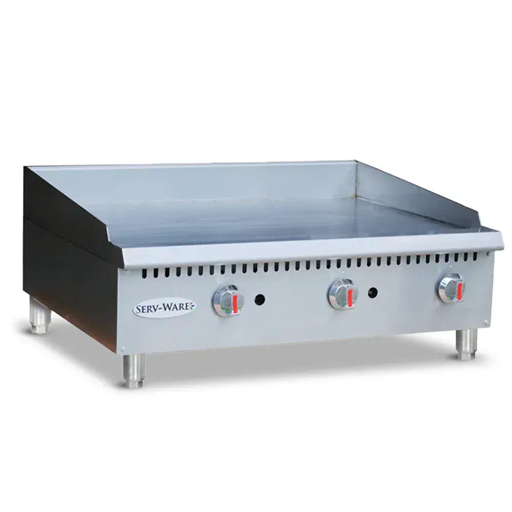 Serv-Ware SMGS-36 36" Manual Griddle, 3 Burners, Stainless Steel, Natural Gas, 30,000 BTU/H