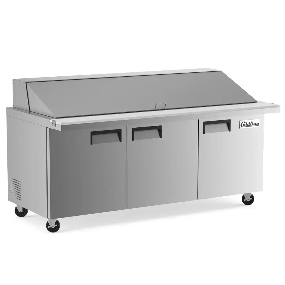 Coldline 72" Mega Top Sandwich / Salad Prep Table, Stainless Steel, 3 Door, 30 Pans, 1 Year Warranty