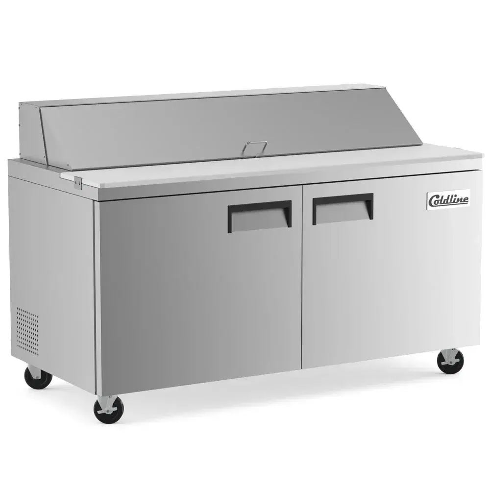 Coldline 60" Sandwich / Salad Prep Table, 430 Stainless Steel, 2 Door, 16 Pans, 1 Year Warranty