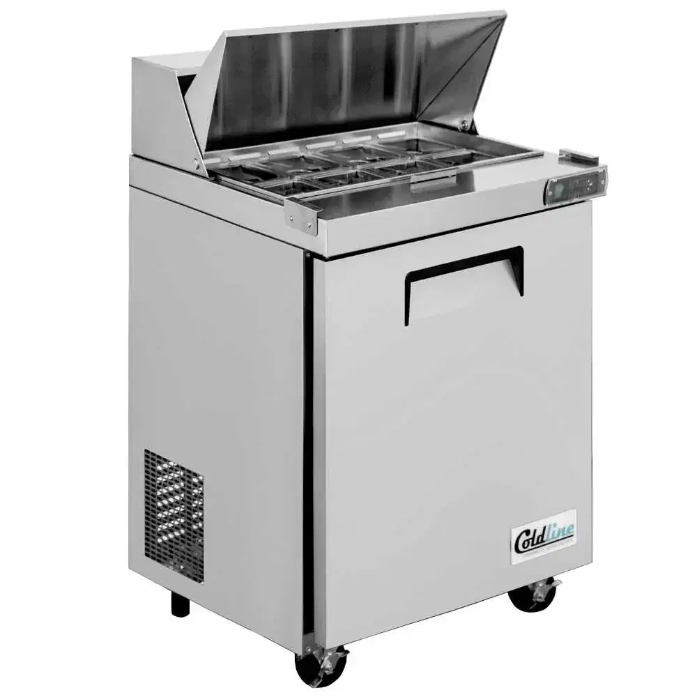 Coldline 29" Narrow Depth Sandwich / Salad Prep Table, Stainless Steel, 1 Door, 8 Pans, 1 Year Warranty