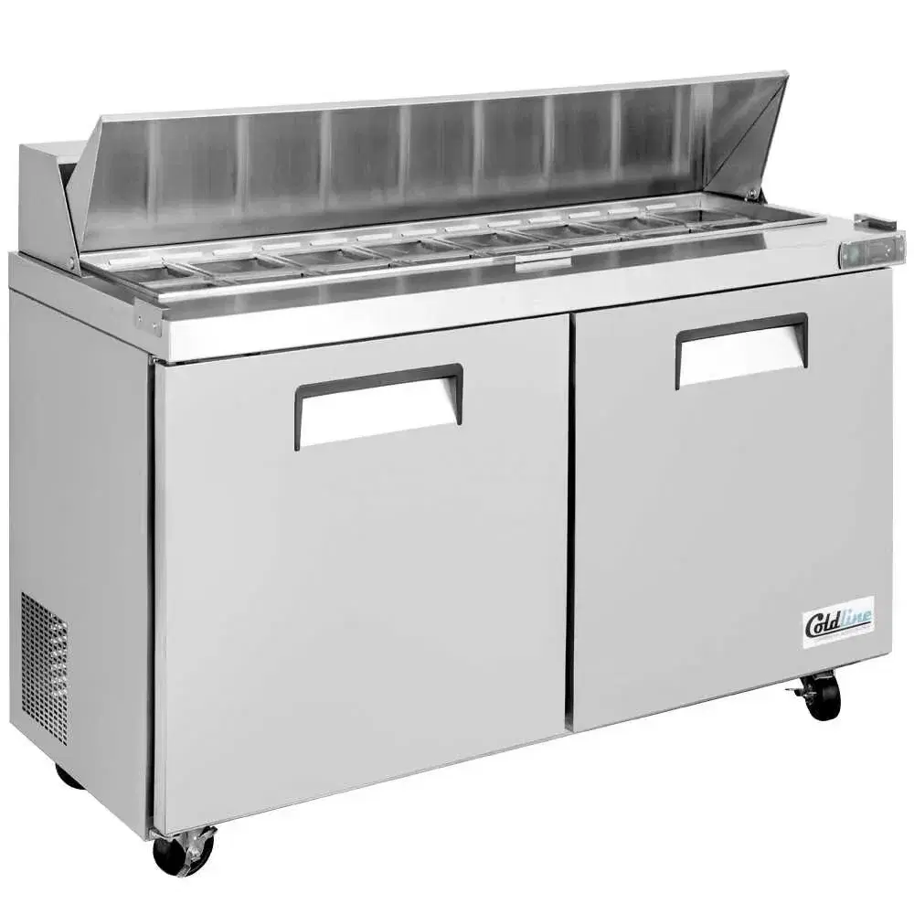 Coldline 60" Narrow Depth Sandwich / Salad Prep Table, Stainless Steel, 2 Door, 16 Pans, 1 Year Warranty