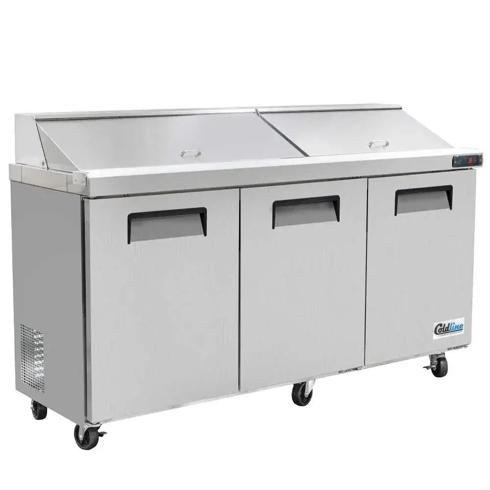 Coldline 72" Narrow Depth Sandwich / Salad Prep Table, Stainless Steel, 3 Door, 18 Pans, 1 Year Warranty