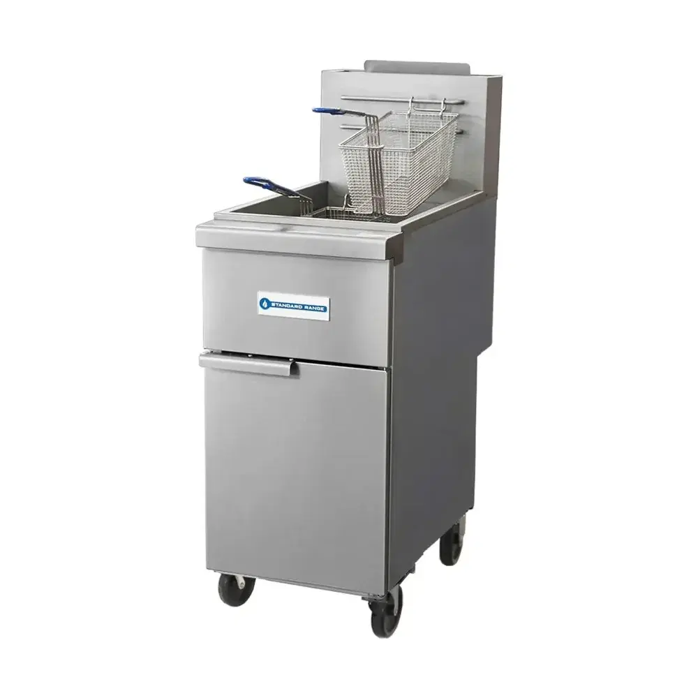 Standard Range 16" Commercial Gas Fryer, Stainless Steel, Liquid Propane, 50 lbs Oil Capacity, 120,000 BTU