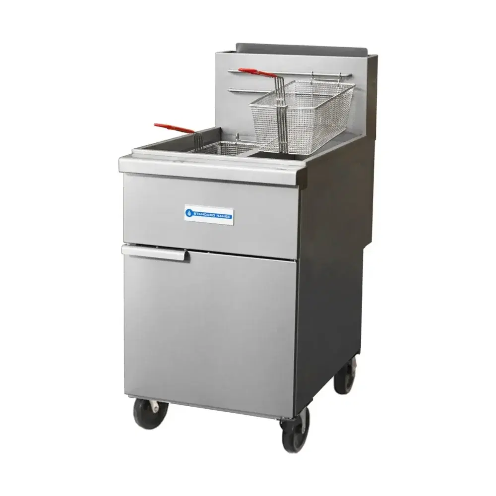 Standard Range 21" Split Pot Gas Fryer, Stainless Steel, Natural Gas, 78 lbs Oil Capacity, 120,000 BTU