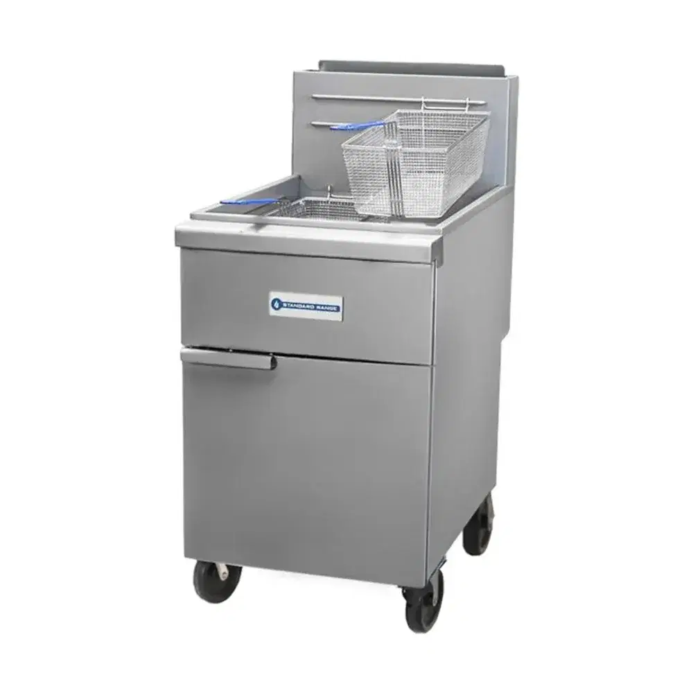 Standard Range 21" Commercial Gas Fryer, Stainless Steel, Liquid Propane, 80 lbs Oil Capacity, 150,000 BTU