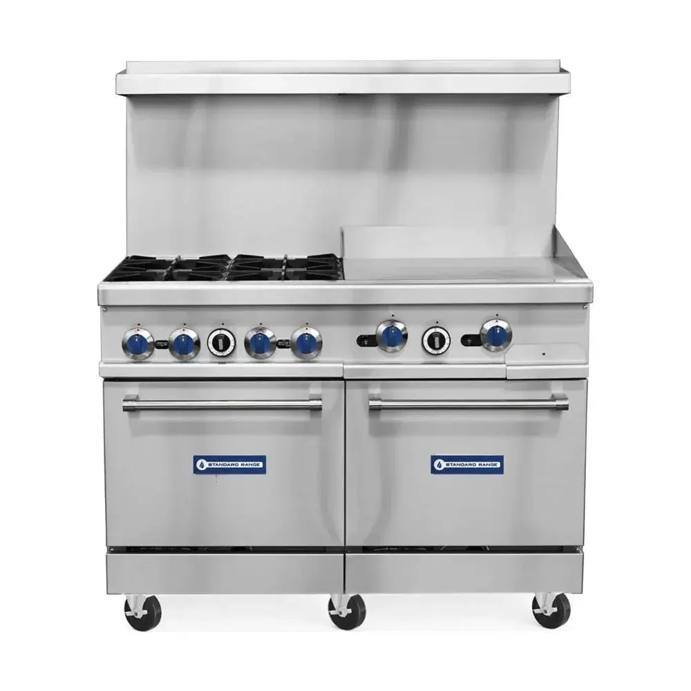 Standard Range 48" Gas Range, 24" Griddle & 2 Oven, 4 Burners, Liquid Propane - 246,000 BTU