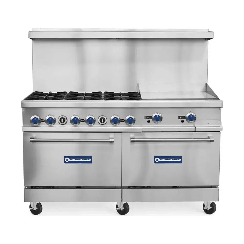 Standard Range 60" Gas Range, 24" Griddle & 2 Oven, 4 Burners, Liquid Propane - 306,000 BTU