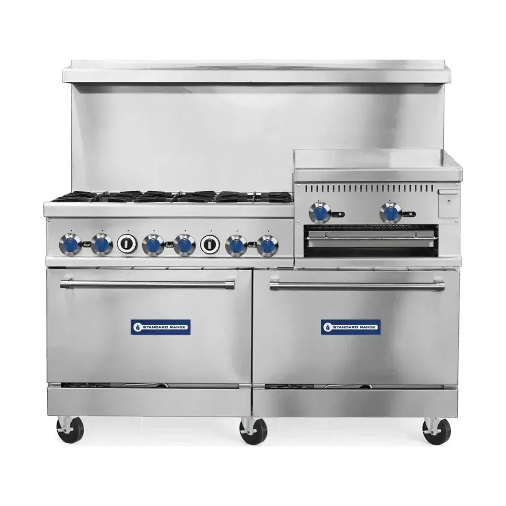 Standard Range 60" Gas Range, 24" Step-Up Griddle & 2 Oven, 6 Burners, Natural Gas - 306,000 BTU