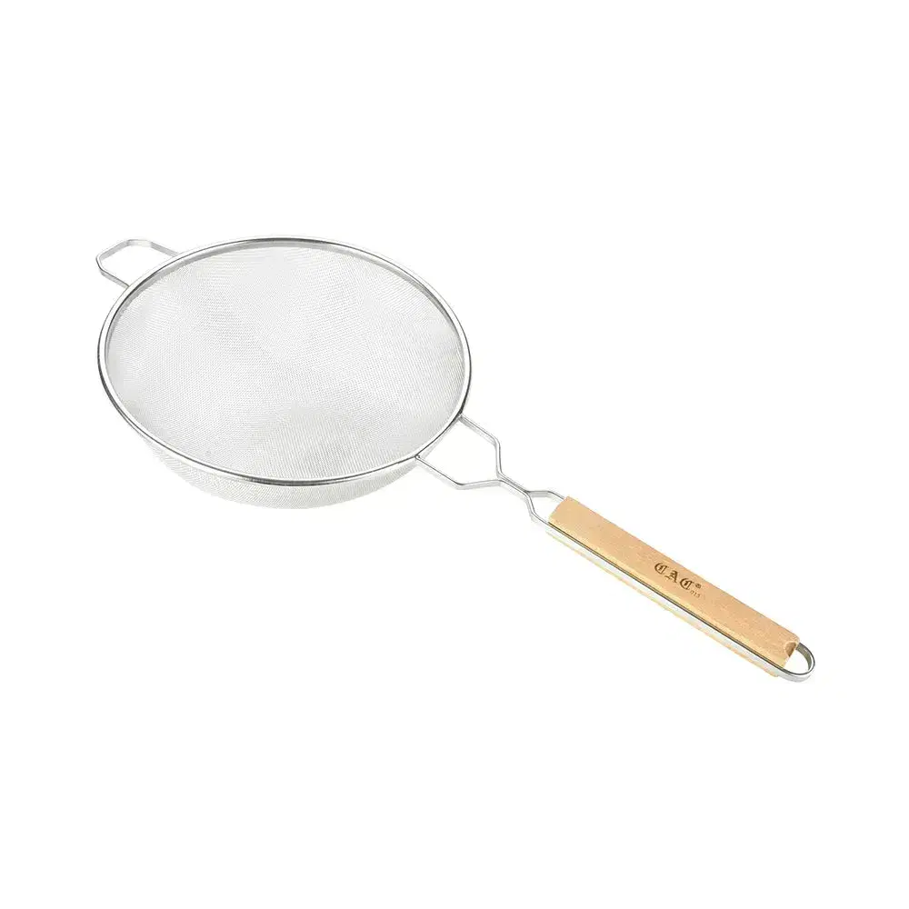 CAC China SSTR-10S 10 1/4" Strainer Mesh SS Single w/ Wood Handle