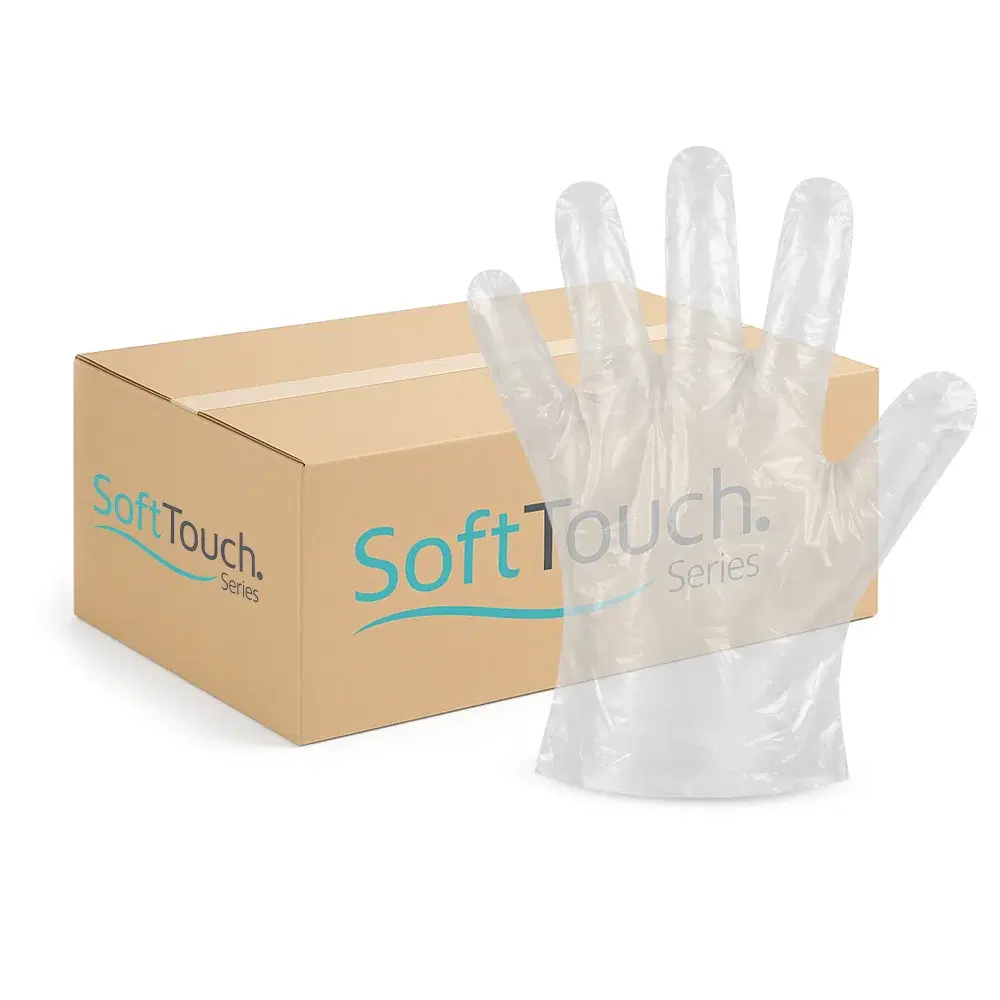 SoftTouch Series Powder-Free Disposable Polyethylene Gloves for Foodservice, Large, 10,000/Case