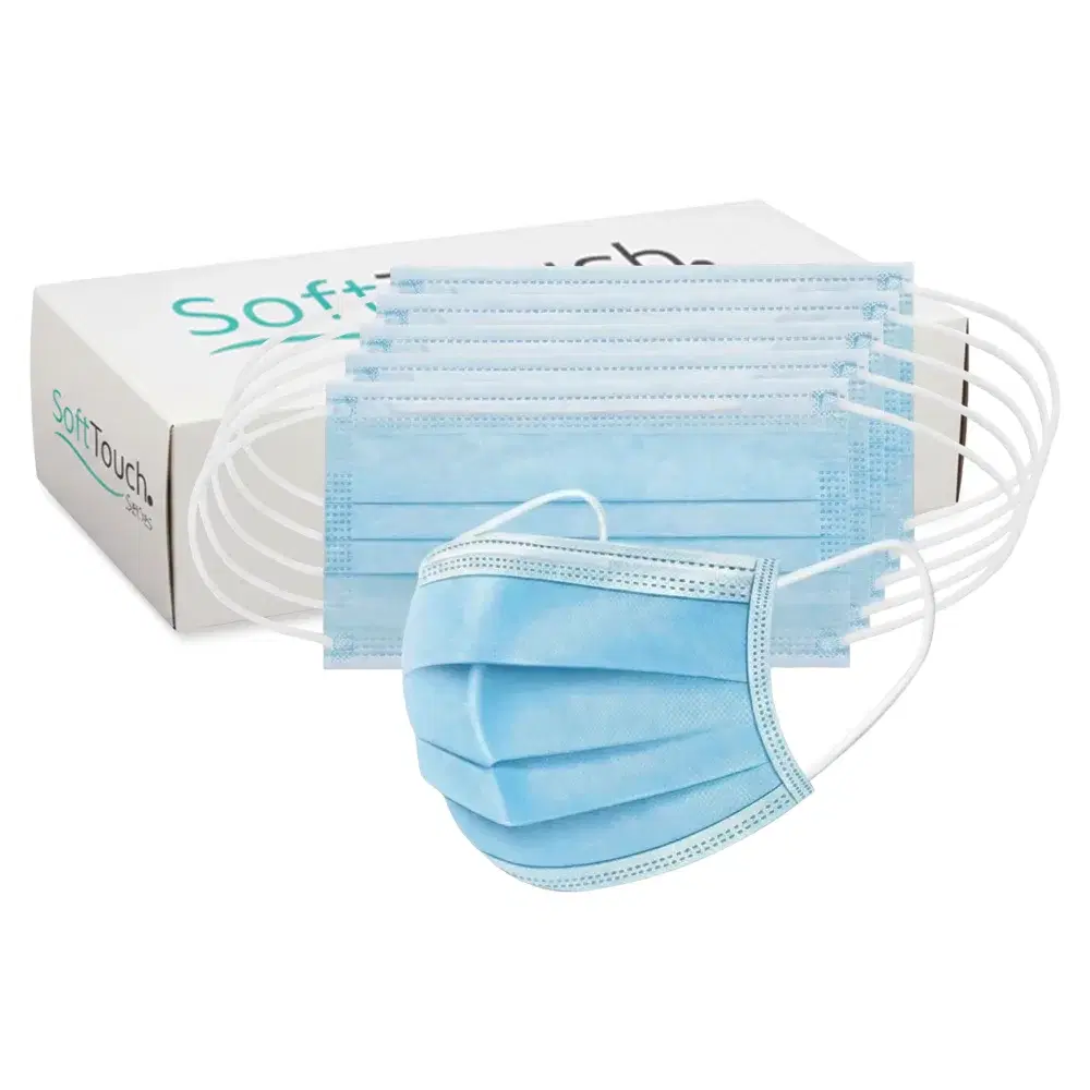 SoftTouch Series 3-Ply Blue Disposable Polypropylene Protective Face Mask