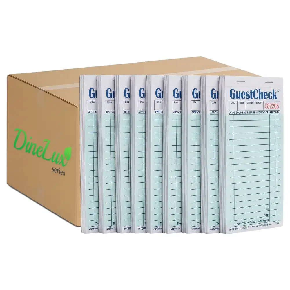 Dinelux Series Medium Duplicate Carbon Guest Check, 3.50" x 6.75", Green, 2500/Case