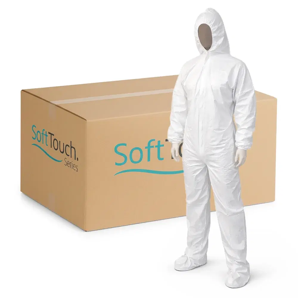 SoftTouch Series Safety Zone Coverall Front Zipper with Elastic Wrists, Large, White, 25/Case