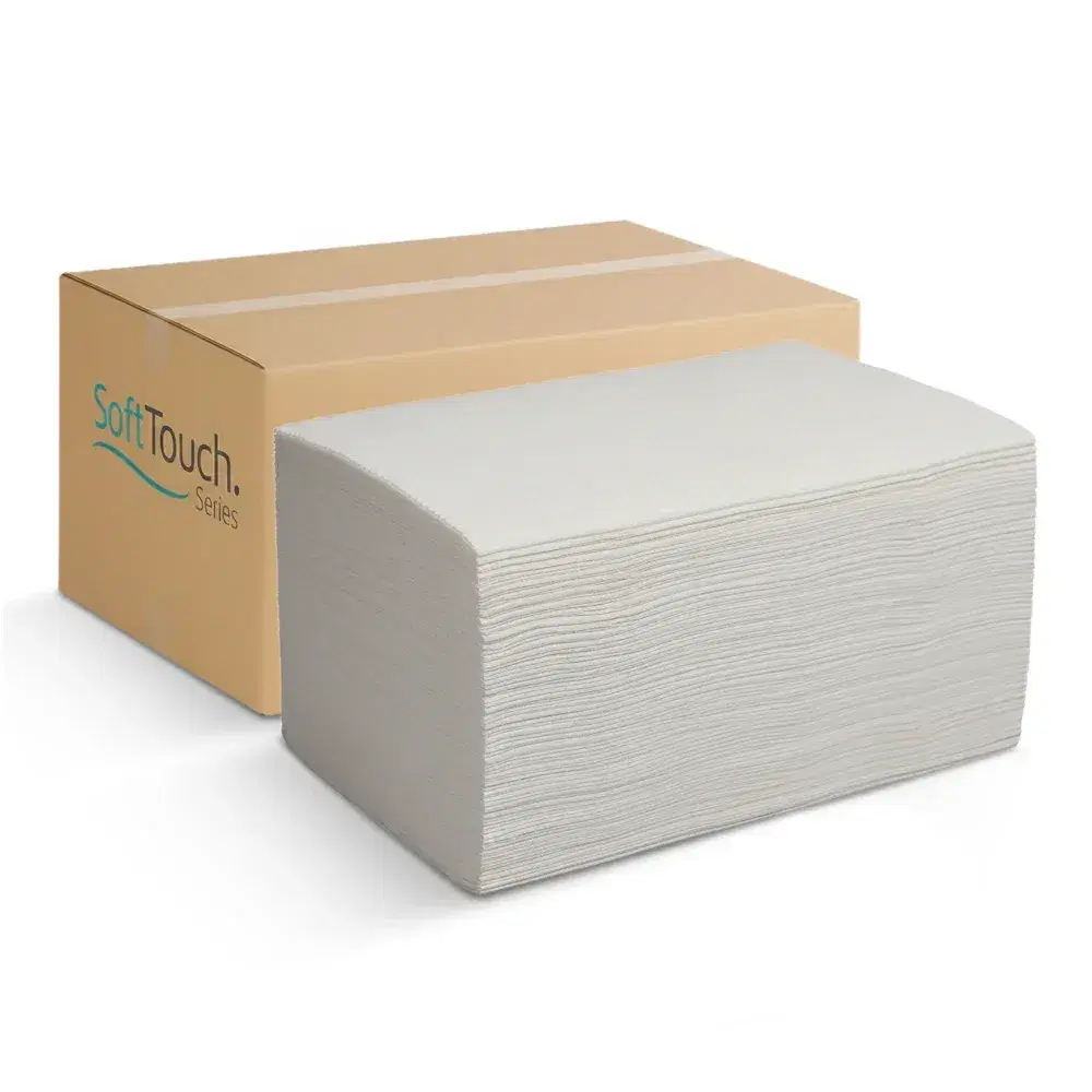 SoftTouch Series Interfolded Dispenser Napkin, 6.4 x 8.8 in, 2-Ply, 1/2 Fold, White, 6000 Sheets/Case