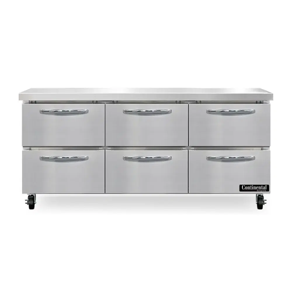 Continental SW72N-D 72" Worktop Refrigerator, 3 Sections, 115v