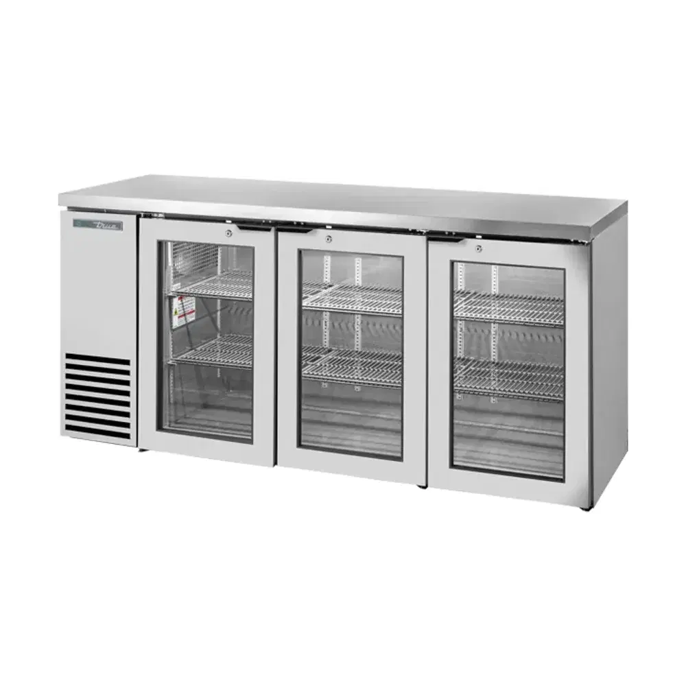True TBB24-72-3G-Z1-SFT-S-1 72" Back Bar Cooler, Glass Door, Stainless Steel, 115V, 7 Year Warranty