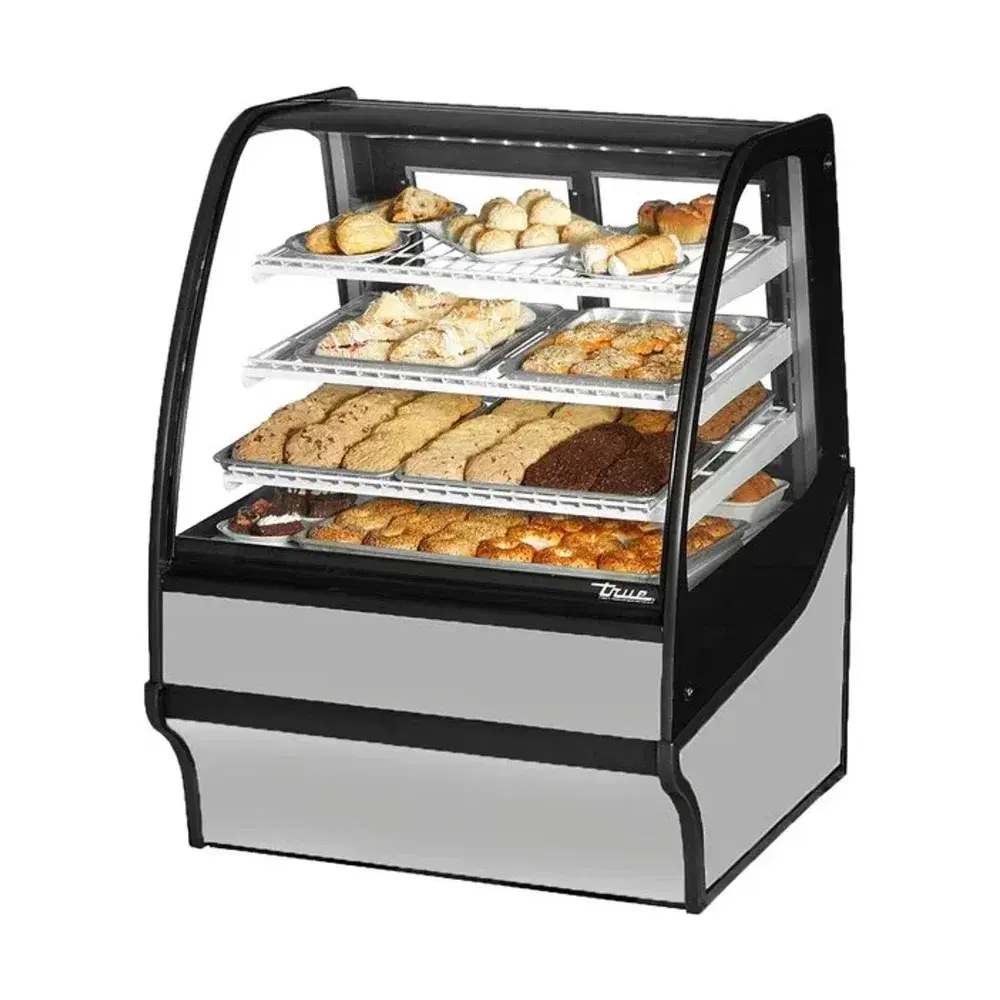 True TDM-DC-36-GE_GE-S-W 36" Dry and Refrigerated Bakery Display Case, Glass Door, Silver / White, 115V, 7 Year Warranty