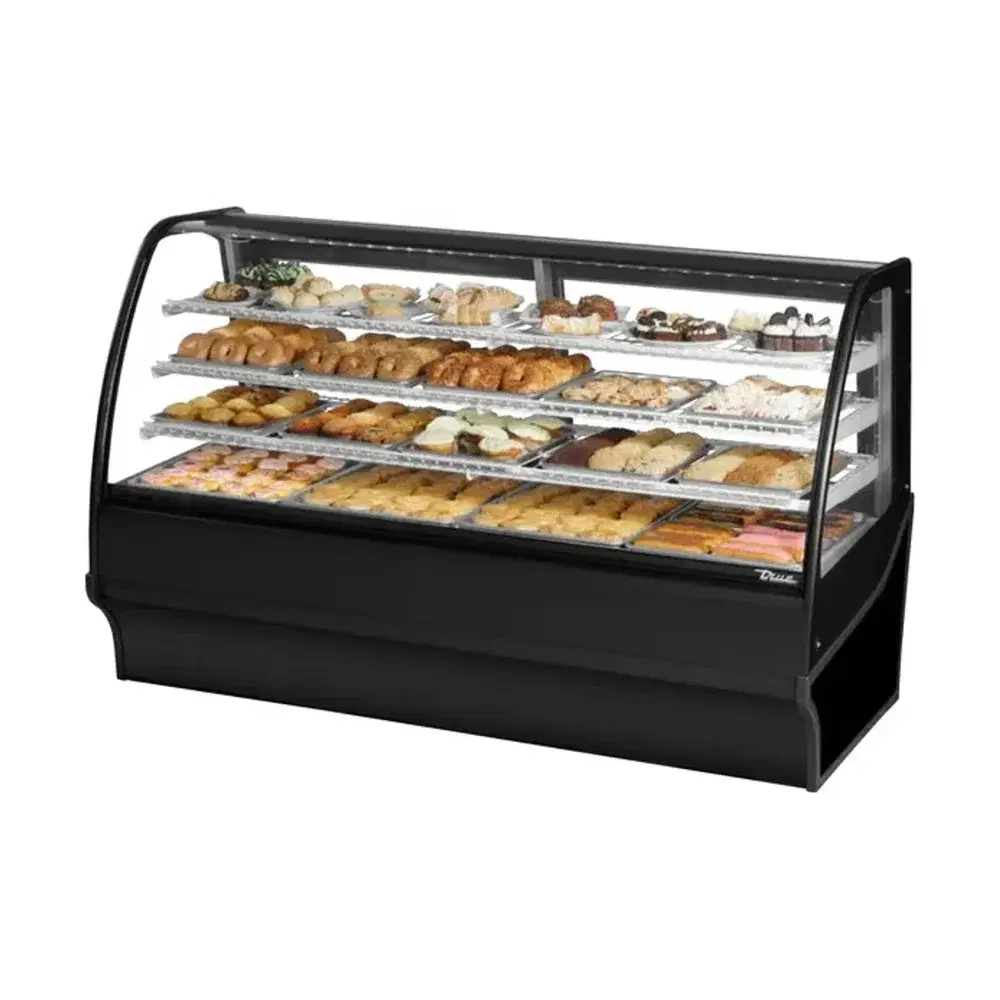 True TDM-DC-77-GE_GE-B-W 77" Dry and Refrigerated Bakery Display Case, Glass Door, Black / White, 115V, 7 Year Warranty