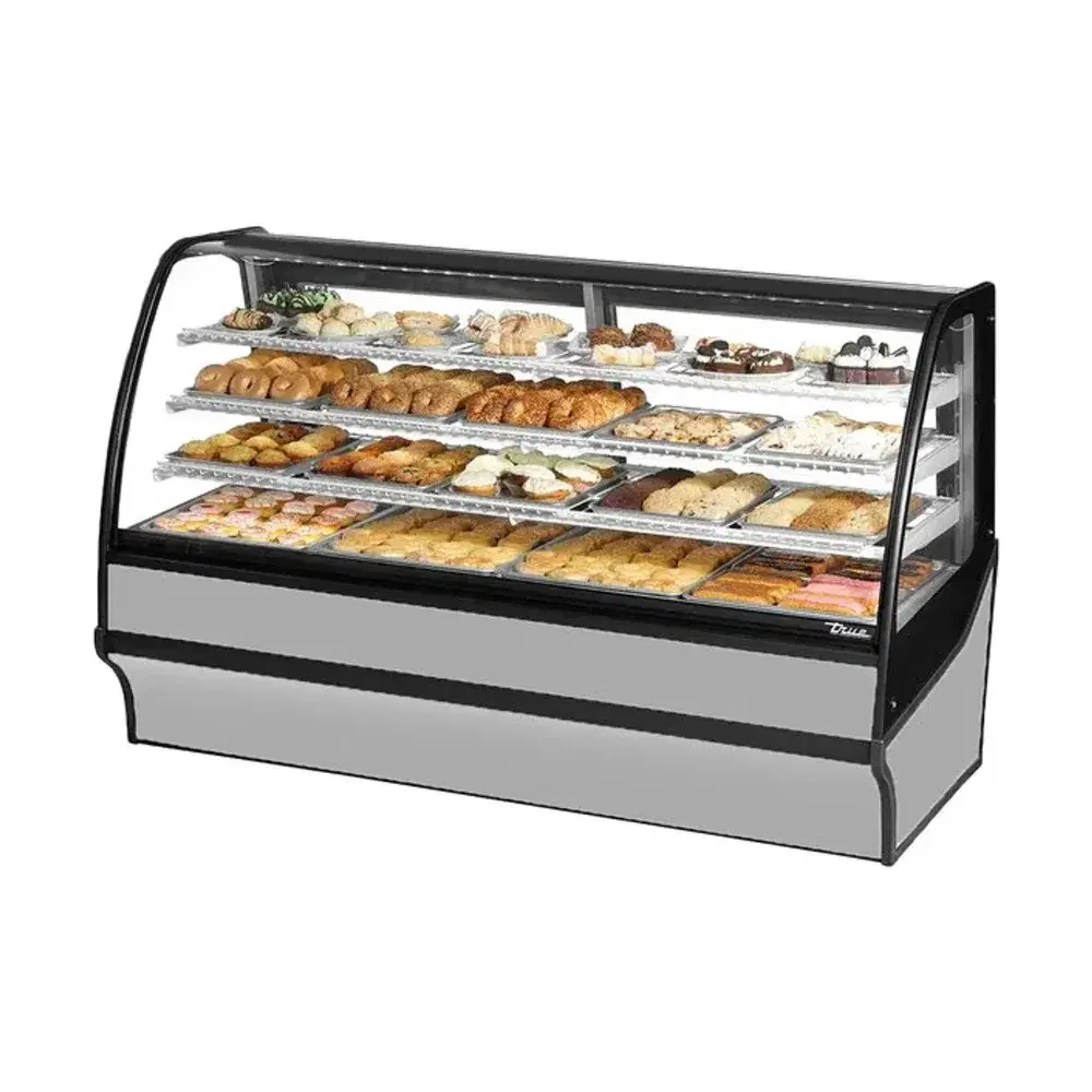 True TDM-DC-77-GE_GE-S-W 77" Dry and Refrigerated Bakery Display Case, Glass Door, Silver / White, 115V, 7 Year Warranty
