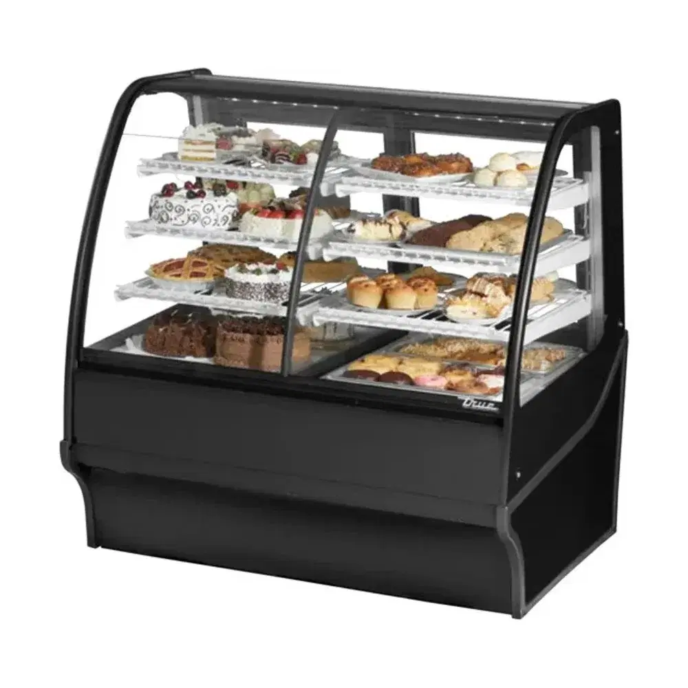 True TDM-DZ-48-GE_GE-B-W 48" Dry and Refrigerated Bakery Display Case, Glass Door, Black / White, 115V, 7 Year Warranty