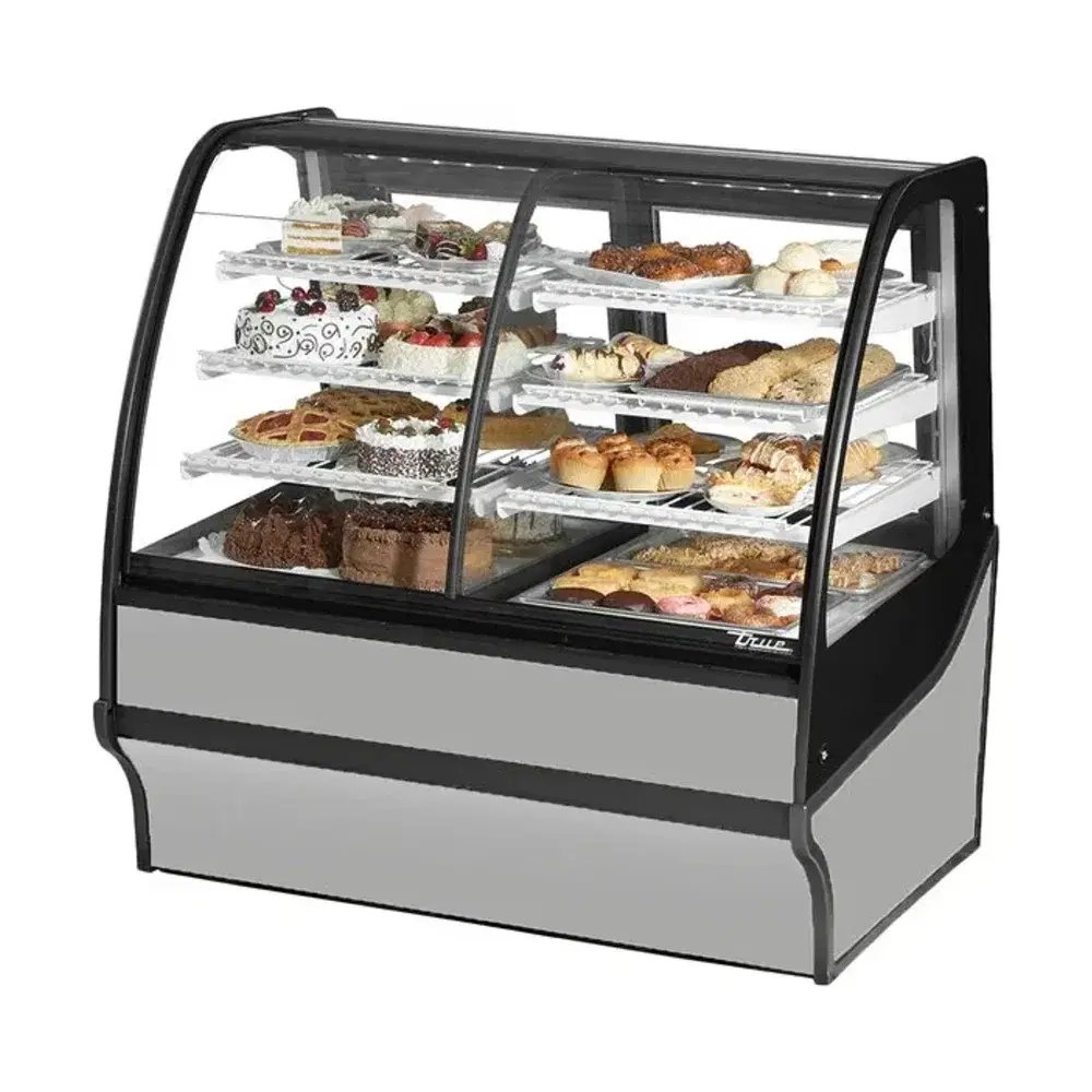 True TDM-DZ-48-GE_GE-S-W 48" Dry and Refrigerated Bakery Display Case, Glass Door, Silver / White, 115V, 7 Year Warranty