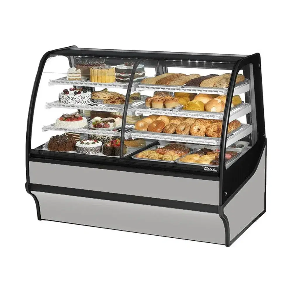 True TDM-DZ-59-GE_GE-S-W 59" Dry and Refrigerated Bakery Display Case, Glass Door, Silver / White, 115V, 7 Year Warranty