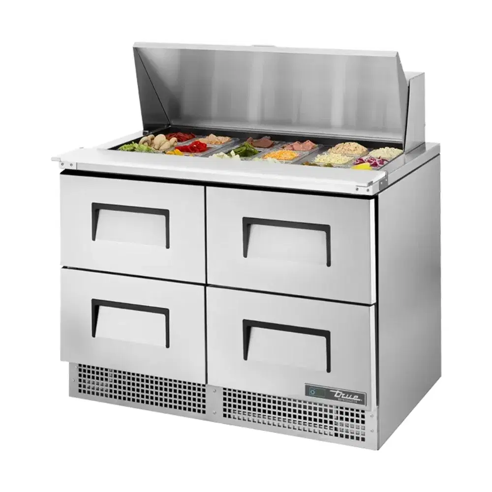 True TFP-48-18M-D-4-HC 48" Mega Top Sandwich and Salad Prep Table, Holds (18) 1/6 Pans, Stainless Steel, 7 Year Warranty